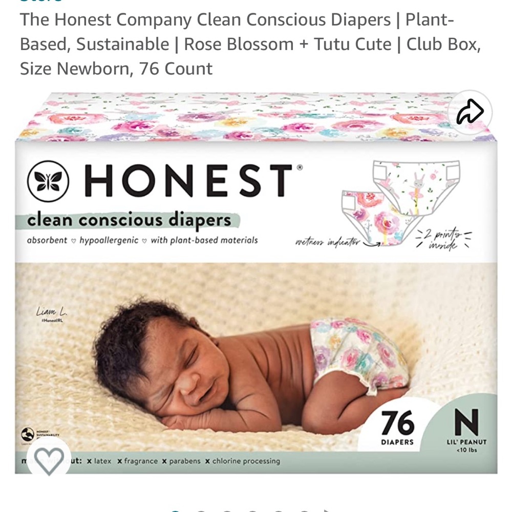 2 Boxes (152) Newborn Honest Diapers